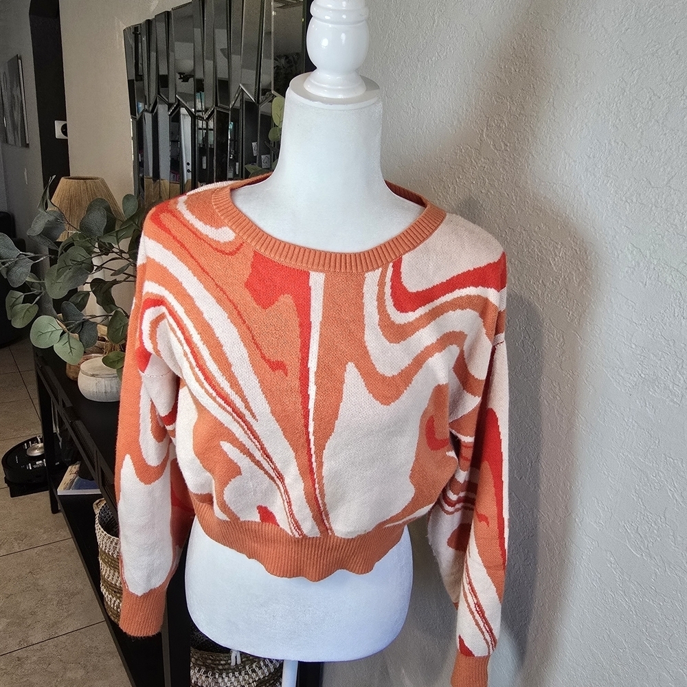 Altar'd State Orange and Red Abstract Sweater